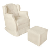 Poltrona Decorativa Amamentação Balanço Com Puff Suede Zoe