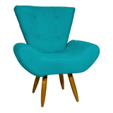 Poltrona Decorativa Cadeira Pé Palito Emilia Suede Cores Cor Azul turquesa