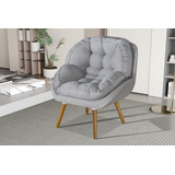 Poltrona Decorativa Cadeira Sênior Linho Pés Palito Maciço