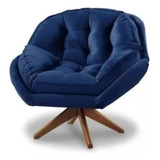 Poltrona Decorativa Califórnia Com Base Giratória Veludo Cor Azul marinho