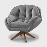 Poltrona Decorativa Califórnia Com Base Giratória Veludo Cor Cinza