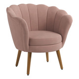 Poltrona Decorativa Flor Pés Palito Veludo Rosê Kimi