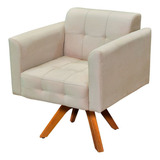 Poltrona Decorativa Giratória Gran Elisa Base Madeira Suede Cor Bege