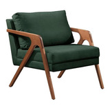 Poltrona Decorativa Mona Luxo Madeira Maciça Desenho Do Tecido Veludo Verde