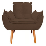 Poltrona Decorativa Opala Pés Palito Tecido Suede Marrom