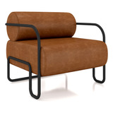 Poltrona Decorativa Pés Industrial Moscou Pvc Caramelo