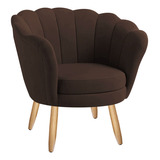 Poltrona Decorativa Pétala Veludo Pés Palito Cor Marrom escuro Desenho Do Tecido Liso