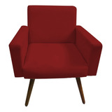 Poltrona Decorativa Sala Bia Patchwork Pés Palito Cor Suede Vermelha