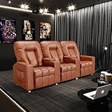 Poltrona Do Papai Reclinável 3 Lugares Sala De Cinema Pequim Manual PU Camel G23 Gran Belo