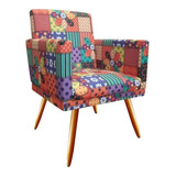 Poltrona Estampada Decorativa Bia Patchwork Pés Palito Cor Suede Patchwork
