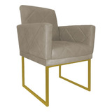 Poltrona Klara Suede Bege Base Industrial Dourada
