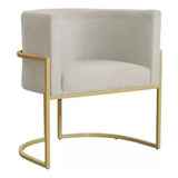 Poltrona Luna Base Metal Dourada Veludo Bege Linho