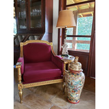 Poltrona Luxo Luis Xv Veludo Burgundy Folhas De Ouro