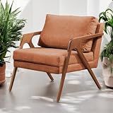 Poltrona Mona Decorativa De Linho Premium E Madeira Maciça Design Atemporal - Zinn Móveis -Terracota-