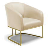 Poltrona Para Sala De Estar Jantar Moderna Decorativa Stella Base Industrial Dourada Corino Bege D rossi