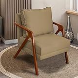 Poltrona Para Sala Decorativa Shine Cadeira Reforçada Para Recepção Manicure Sala De Espera Consultório Escritório Confortável Em Madeira Maciça Castanho Suede Cores Nude 