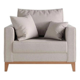 Poltrona Pés E Base Em Madeira Linho Bege Alto Conforto Luxo Decorativa Com 2 Almofadas Lilys Home