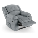 Poltrona Reclina Pietra Power Elétrica Massagem Linho Cinza