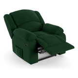 Poltrona Reclina Pietra Power Elétrica Massagem Veludo Verde