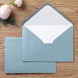 PONATIA 50 Peças Lote Envelopes A7  Envelopes Azuis De 13 X 19 Cm  Perfeitos Para Cartões De Convite De Casamento 14 X 17 Cm  Convite De Formatura  Forro Branco Pérola   Azul Poeirado 