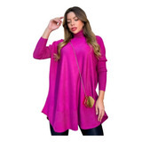 Poncho Blusa Feminina De Lã Tricot Macio Quentinho Gola Alta
