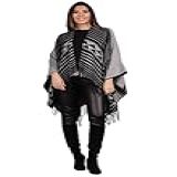 Poncho De Tricot Cinza E Preto Maia