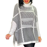Poncho Feminino Casaco Grosso Blusa Outono Kimono Tricot