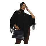 Poncho Feminino Inverno Blusa De Frio Tricot Bico Franjas