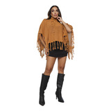 Poncho Feminino Inverno Blusa De Frio Tricot Bico Franjas