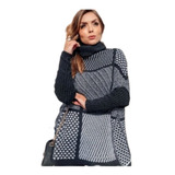 Poncho Feminino Manga Longa Tricot Ponche Gola Alta Casaco