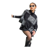 Poncho Feminino Manga Longa Tricot Ponche Gola Alta