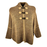 Poncho Feminino Marrom De Lã Grossa Para O Inverno C Punho