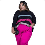 Poncho Feminino Plus Size Blusão Gola Alta Inverno Tricot Lã
