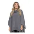Poncho Feminino Tricot Manga Longa Gola Alta Mousse Liso Lã 