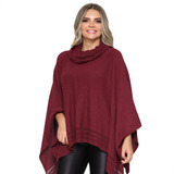 Poncho Feminino Tricôt Mousse Liso Gola Alta Capa Feminina