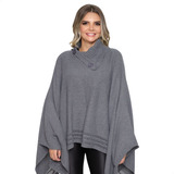 Poncho Feminino Tricôt Mousse Liso Gola Alta Capa Feminina