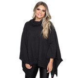 Poncho Feminino Tricôt Mousse Liso Gola Alta Capa Feminina