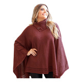 Poncho Feminino Tricôt Mousse Liso Gola Alta Capa Feminina