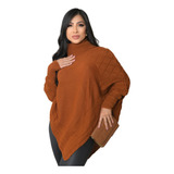 Poncho Gola Alta Tricot Inverno Feminino Gaucho Blusa Kimono