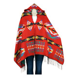 Poncho Lã Acrílica Hippie Artesanal Tribal Com Touca Rave