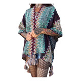 Poncho Tricot Musseline Com Gola Feminino blusa Plus Size 