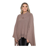 Poncho Tricot Xadrez E Gola Alta Feminino