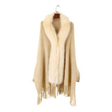 Poncho Xale Com Cashmere Quente Crochê Tricô Franjas E C