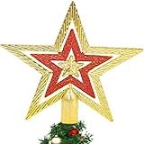 Ponteira Estrela Para Arvore De Natal Decoração Enfeite Glitter 18cm Cor Dourado Com Vermelho