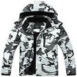 Pooluly Jaqueta De Esqui Masculina Quente De Inverno Impermeável Corta Vento Com Capuz Capa De Chuva E Snowboard Estampa Preta GG