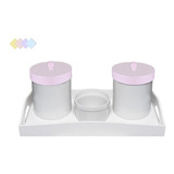 Porta Algodão E Porta Cotonete Rosa Porcelana Kit Banheiro