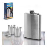 Porta Bebida Cantil Inox Whisky Uisque Vodka 2 Copos 200ml
