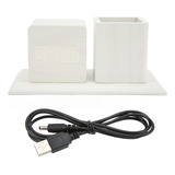 Porta canetas Led Branco Relógio Temperatura Calendário 