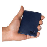 Porta Cartão Mini Carteira Em Couro Legítimo Super Cor Azul marinho
