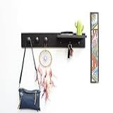 Porta Chaves E Cabideiro De Parede Com Prateleira Em MDF Preto 10x60cm